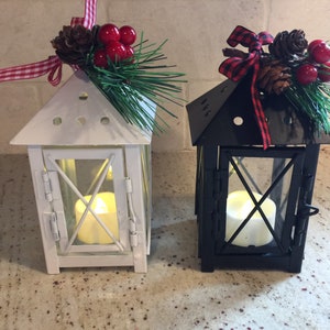 Christmas decor, Christmas tiered tray decor, Mini working lanterns, decorative trays, tiered trays