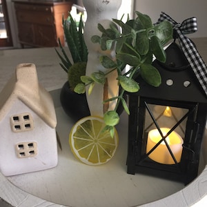 Tiered tray decor, Eucalyptus lantern, mini lantern