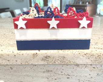 Patriotic decor, Fourth of July crate, tiered tray decor,  stars,  patriotic crate, USA, red, white and blue stars