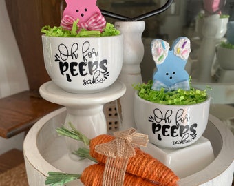 Easter Decor, Easter Tiered Tray Decor, Peeps hand painted decorated Easter Bunnies