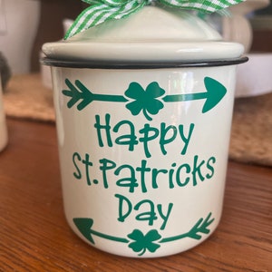 St. Patricks decor, St. Patricks tiered tray decor, Irish Decor, St, Patricks canister, Pot of Gold, mini canister image 2