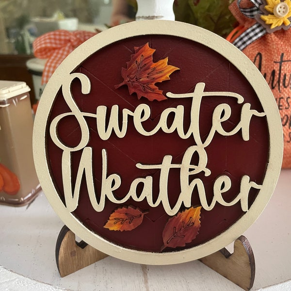 Sweater Weather Sign, tiered tray, decorative shelves, Fall Decor