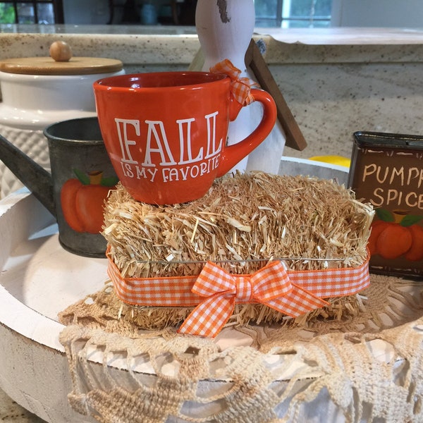 Mini Hay Bales for Fall Decorating, Tiered tray decor, fall decor