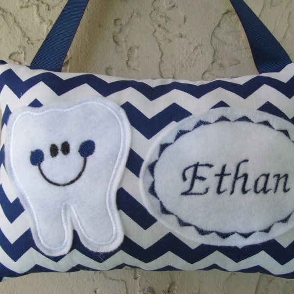 Tooth Fairy Pillow  Pillow for loose tooth  Baby Shower Gift, Navy Chevron