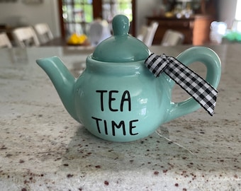 Mini tea, pot, tea time, tiered tray, display, decorative shelf, kitchen decor, farmhouse, decor