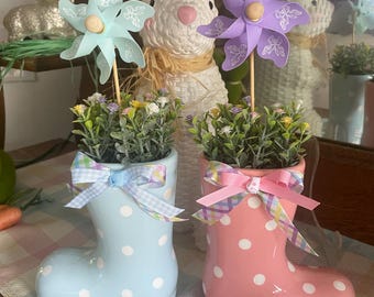 Easter and spring mini boot with spring flowers, Easter, decor, rain boot