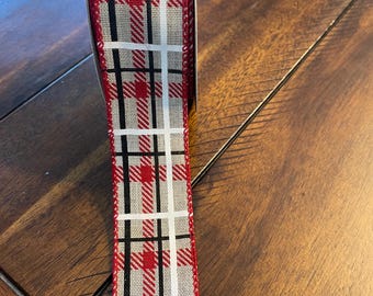 Classic plaid ribbon, one and a half  inch ribbon, wired ribbon sold by the yard