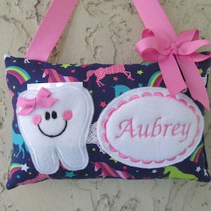 Personalized Tooth Fairy Pillow, Children&#39;s Keepsake, Custom Tooth Holder, Kids Gift, Tooth Fairy Gift, Unicorn Tooth Pillow