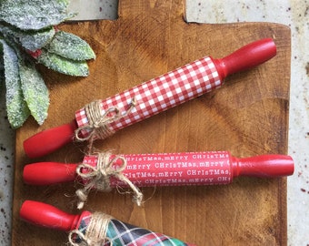 Christmas Farmhouse Decor, Christmas Decor, Tiered Tray Decor, Mini Rolling Pin, Christmas Rolling Pin, 7" Rolling Pin