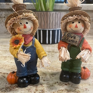 fall decor, scarecrow with pumpkins, fall pumpkins, fall tiered tray decor