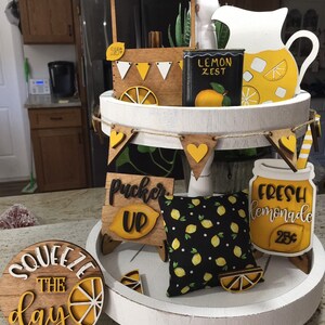 Lemon tiered tray set, Lemon decor, Lemons, kitchen decor and home decor