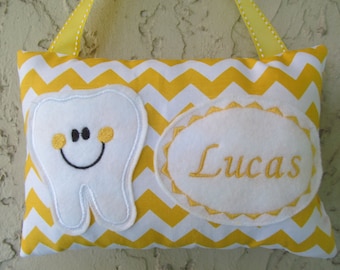 Tooth Fairy Pillow, Pillow for loose tooth, Baby Shower Gift, Yellow Chevron, Yellow Tooth Fairy Pillow