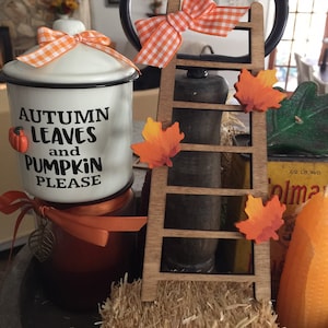 Mini ladder, fall decor, fall leaves,  tiered tray decor, fall tiered tray, fall decorative shelf