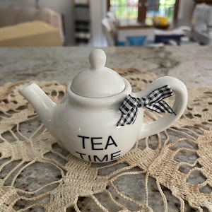 Mini tea, pot, tea time, tiered tray, display, decorative shelf, kitchen decor, farmhouse, decor