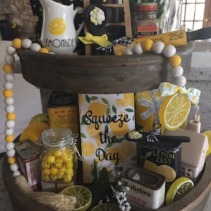Lemons, Lemon Decor, Tiered Tray Decor, Lemon Tiered Tray Decor, Farmhouse Decor