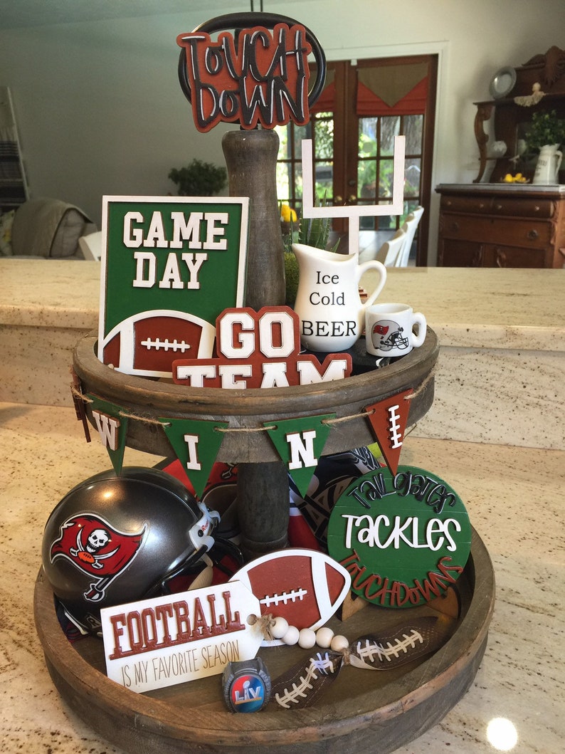 Football Tiered Tray Set Football Decor Tiered Tray Decor Etsy