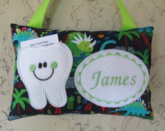 Tooth Fairy Pillow  Pillow for loose tooth  Baby Shower Gift, Dinosaur