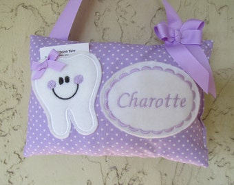 Tooth Fairy Pillow  Pillow for loose tooth  Baby Shower Gift, Purple Tooth Fairy Pillow, Purple Swiss Dot Pillow