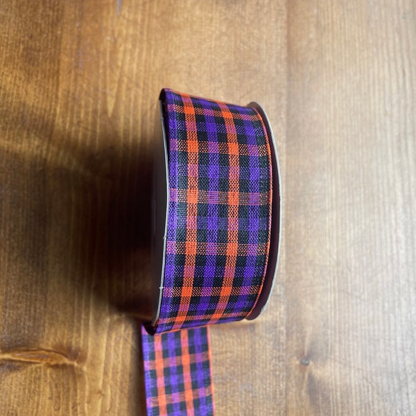 Plaid ribbon, wired plaid ribbon, 1 1/2 inch wired plaid ribbon