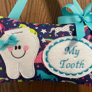 Tooth Fairy Pillow Pillow for loose tooth Baby Shower Gift, Unicorn, Unicorn Pillow turquoise