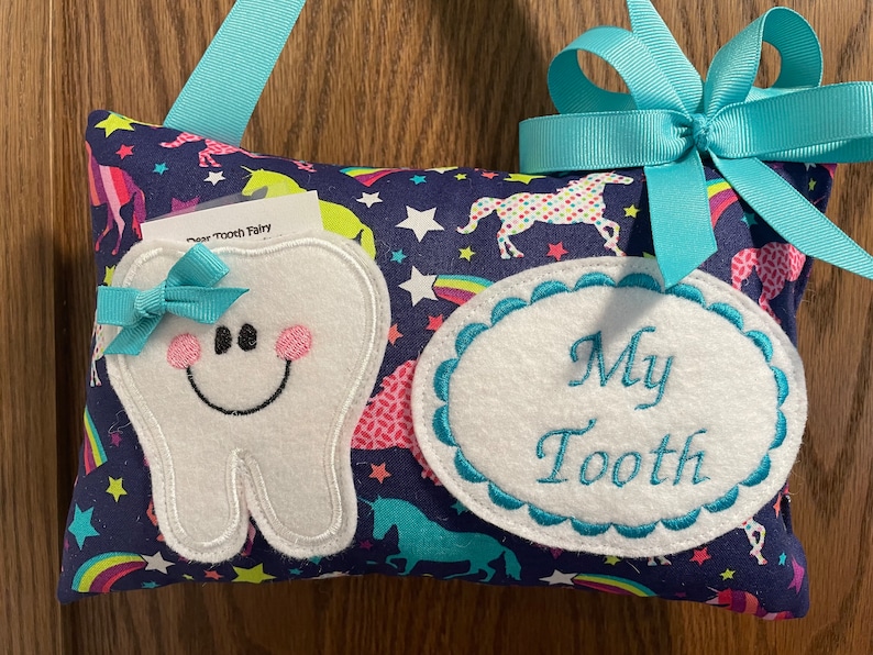 Tooth Fairy Pillow Pillow for loose tooth Baby Shower Gift, Unicorn, Unicorn Pillow turquoise