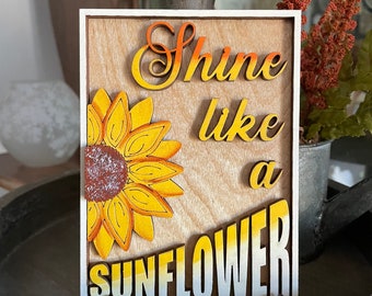 Sunflower sign, sunflower decor, tiered tray display, decorative shelf