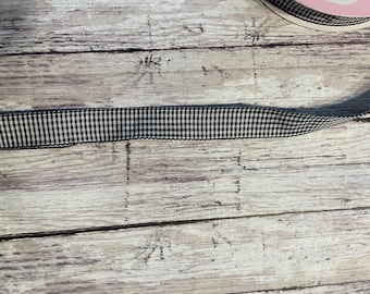 Mini black and white buffalo checked Ribbon, Wired ribbon, 5/8 inch wired ribbon sold by the yard