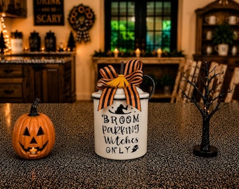 Halloween Witch  Decor, Mini Canister, Mini , Witch Candy Canister, Tiered Tray n Decor, decorative shelf, hutch