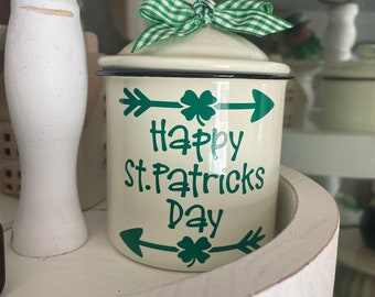 St. Patrick’s decor, St. Patrick’s tiered tray decor, Irish Decor, St, Patrick’s canister, Pot of Gold, mini canister