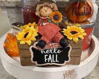 Mini Fall  Scarecrow, Scarecrow in Crate, Sunflowers,Fall Decor, Fall, Fall Tiered Tray Decor, Sunflower Fall Decor, scarecrow decor
