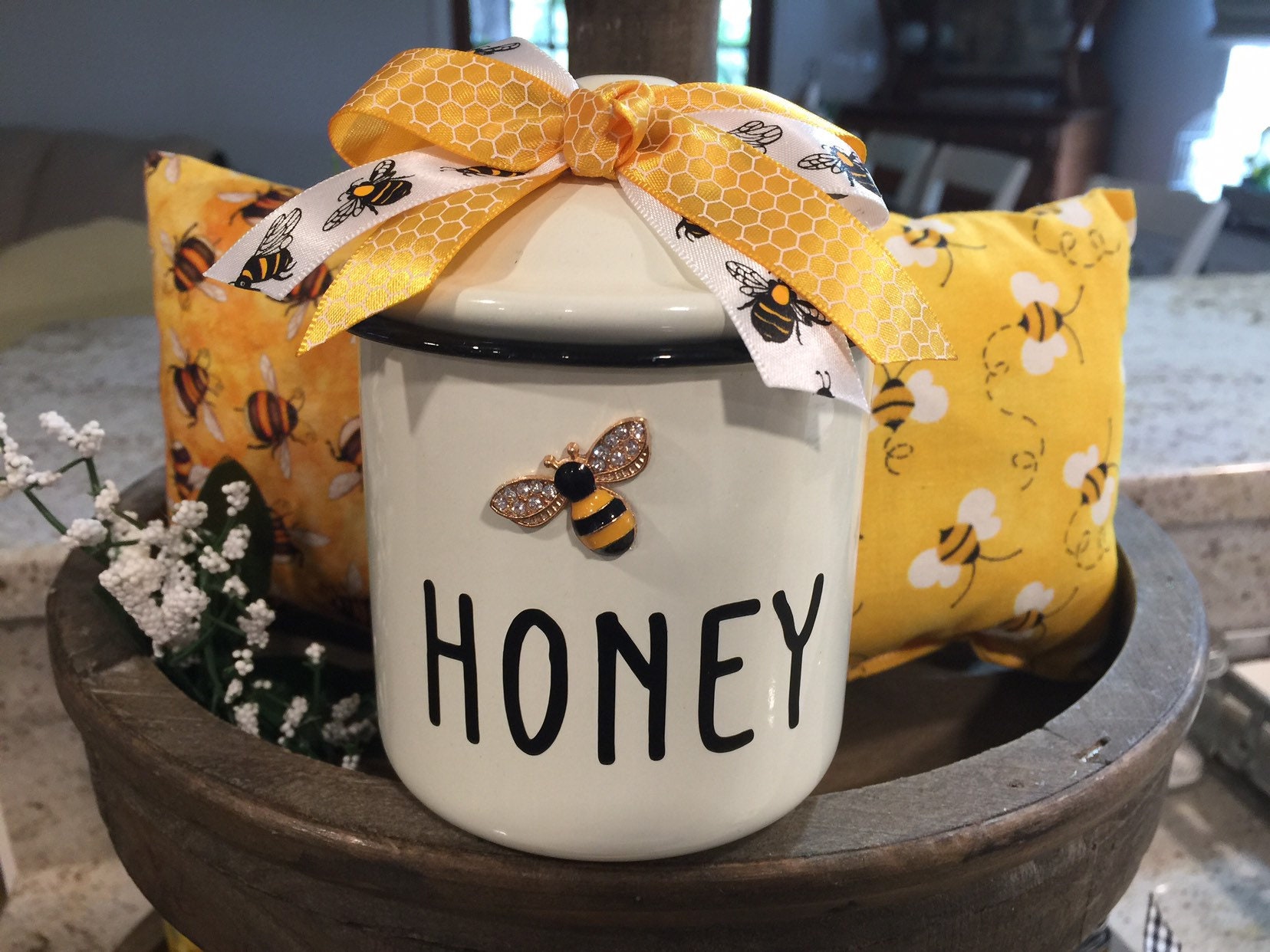 Bee Decor, Honey Bee Decor, Bee Scoop for Rae Dunn Canister, Bee Wood Bead  Garland for Spring Tier Tray Decor, Bee Decor, Honey Bee Dipper 