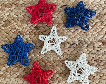 Red, White & Blue Rattan stars, Patriotic filler,  Bowl filler, Patriotic Bowl filler