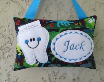 Personalized Tooth Fairy Pillow, Children's Keepsake, Custom Tooth Holder, Kids Gift, Tooth Fairy Gift,  dinosaur pillow