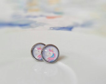 Stainless steel, Unicorns, rainbow, 12 mm, multicolor, pink blue yellow green, made in Quebec, fantastic, dream, fantastic animals, lilac