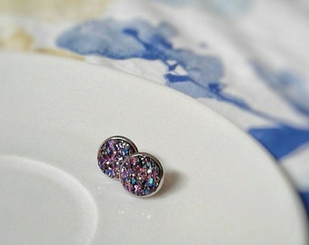 Stainless steel, faux stone cabochon resin 12 mm, made with quebec, delicat, pink gold and etsyquebec blue, sparkling, chic elegant