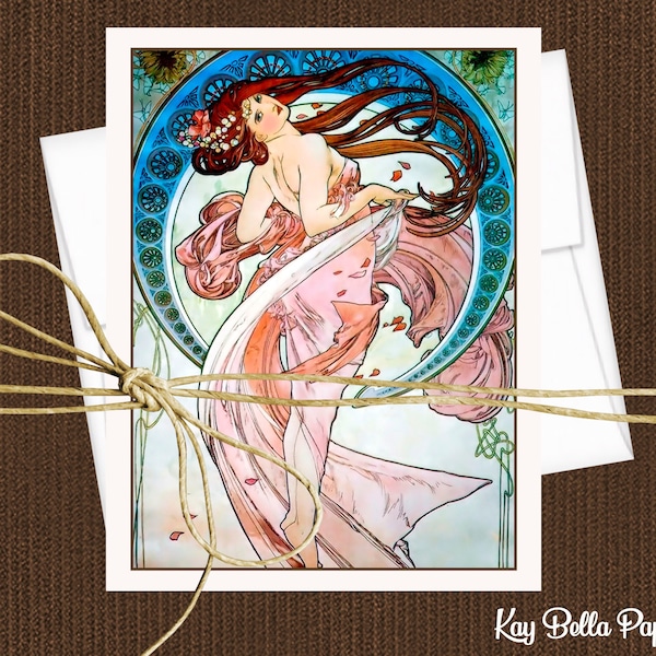 Set of 10 ALPHONSE MUCHA Blank Note Cards With Matching Envelopes,Art Nouveau Note Cards,Alphonse Mucha Dance Blank Fine Art Note Cards