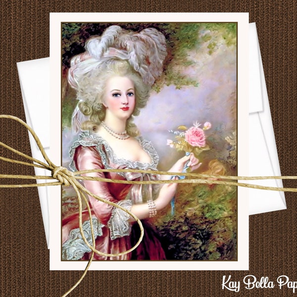 Set of 10 MARIE ANTOINETTE Blank Note Cards And Envelopes, Beautiful French Queen Cards 4.25 x 5.5