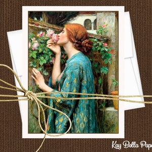 Set of 10 JOHN WILLIAM WATERHOUSE Blank Notecards With Matching Envelopes,Pre-Raphaelite Cards,Waterhouse Soul Of The Rose Note Cards