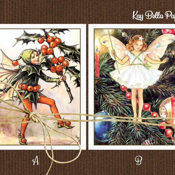 Set of 10 FAIRY Blank Note Cards, Cicley Barker Vintage Style Flower Fairy Note Cards And Envelopes,Holly Fairy and Christmas Tree Fairy