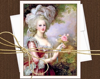 Set of 10 MARIE ANTOINETTE Blank Note Cards And Envelopes, Beautiful French Queen Cards 4.25 x 5.5