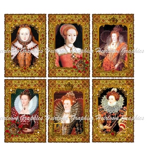 6 Queen Elizabeth I Medieval Digital Downloads Medieval Tags Tudor Dynasty Tags For Scrapbooks, Gift Tags, Cards etc.