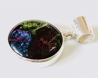 Large Circular Multicolored Stone 925 Sterling Silver Pendant