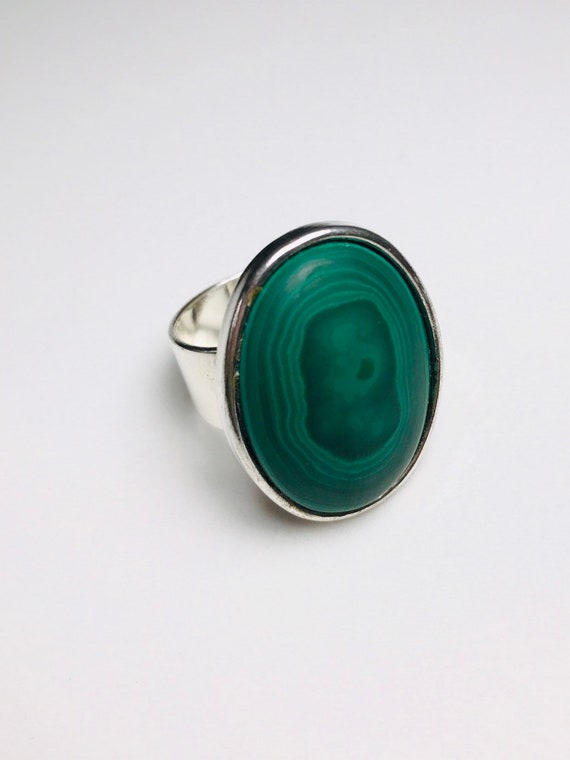 Malachite Sterling Silver Statement Ring - image 2
