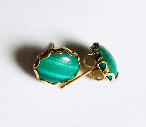 12mm Malachite Green Stone Gold Stud Vintage Earri