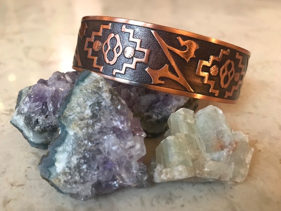 Solid Etched Cooper Southwestern Style Cuff Brace… - image 1