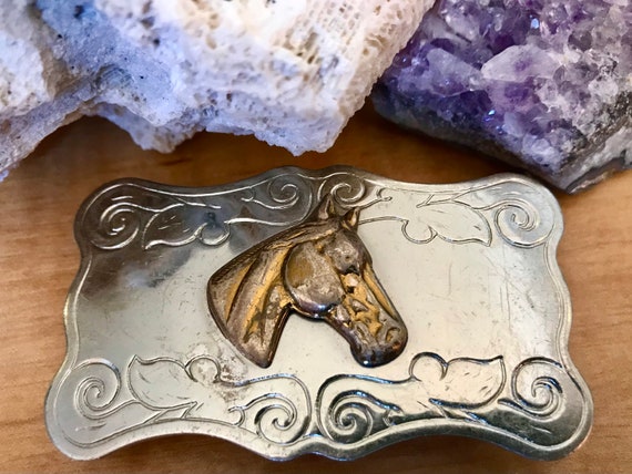 Vintage Horse Head Silver Belt Buckle Made in U.S.A. - Etsy display picture 2