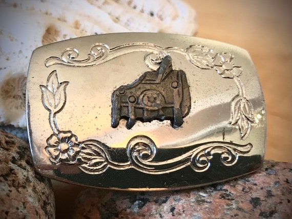 Small Vintage Silver Horse Saddle Belt Buckle Mad… - image 1