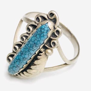 南西部の楕円形ターコイズとスターリングシルバー 925 リング - サイズ 7