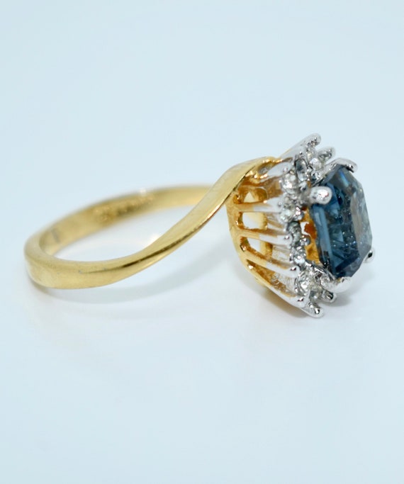 Blue sapphire emerald cut diamond cluster 8k yell… - image 5