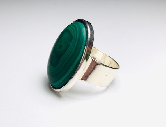 Malachite Sterling Silver Statement Ring - image 1